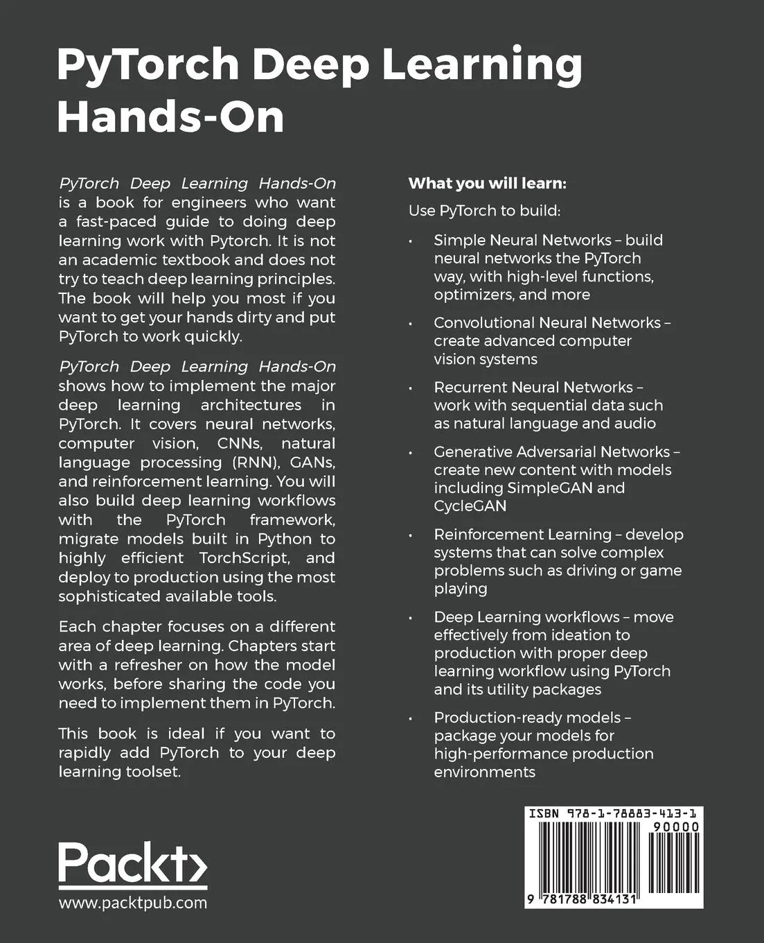 Rückseite: 9781788834131 | PyTorch Deep Learning Hands-On | Sherin Thomas (u. a.) | Taschenbuch
