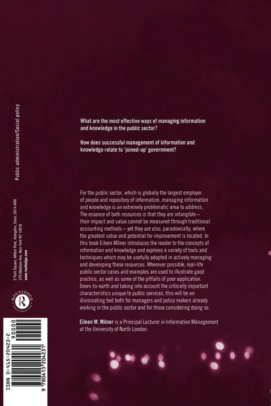 Rückseite: 9780415204231 | Managing Information and Knowledge in the Public Sector | Milner