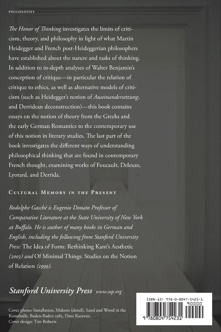 Rückseite: 9780804754231 | The Honor of Thinking | Critique, Theory, Philosophy | Rodolphe Gasché