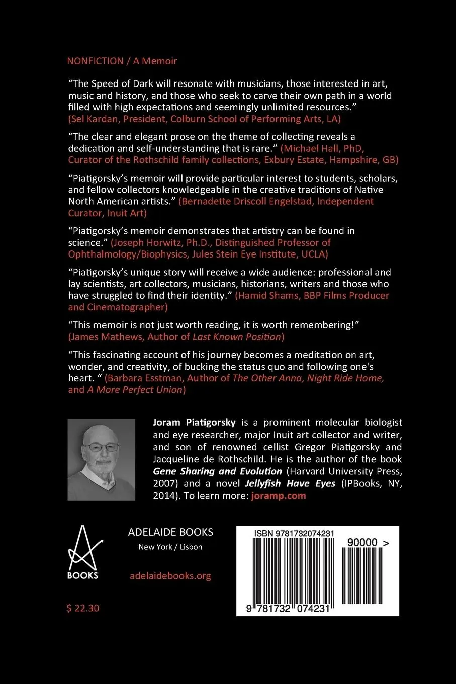Rückseite: 9781732074231 | The Speed of Dark | A Memoir | Joram Piatigorsky | Taschenbuch | 2018