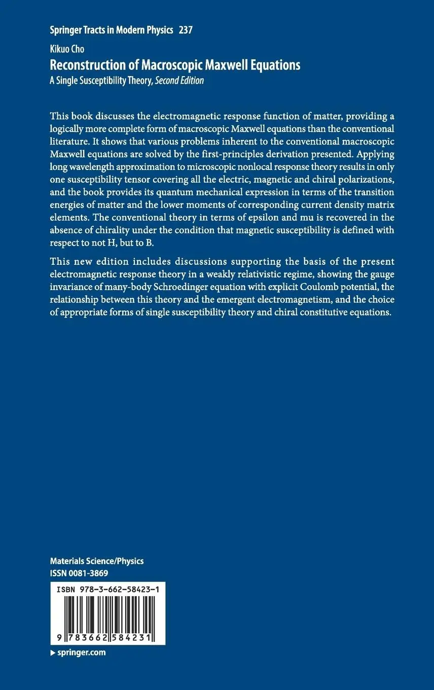 Rückseite: 9783662584231 | Reconstruction of Macroscopic Maxwell Equations | Kikuo Cho | Buch