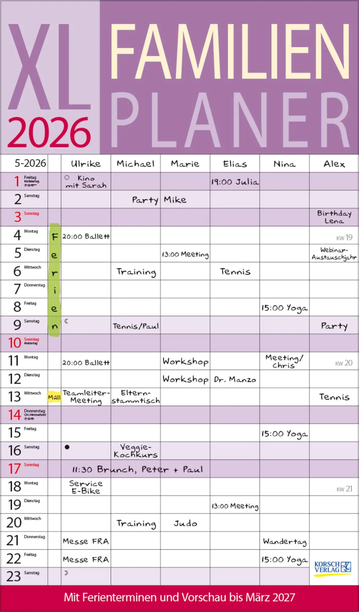 Cover: 9783731884231 | XL Familienplaner 2026 | Verlag Korsch | Kalender | 14 S. | Deutsch
