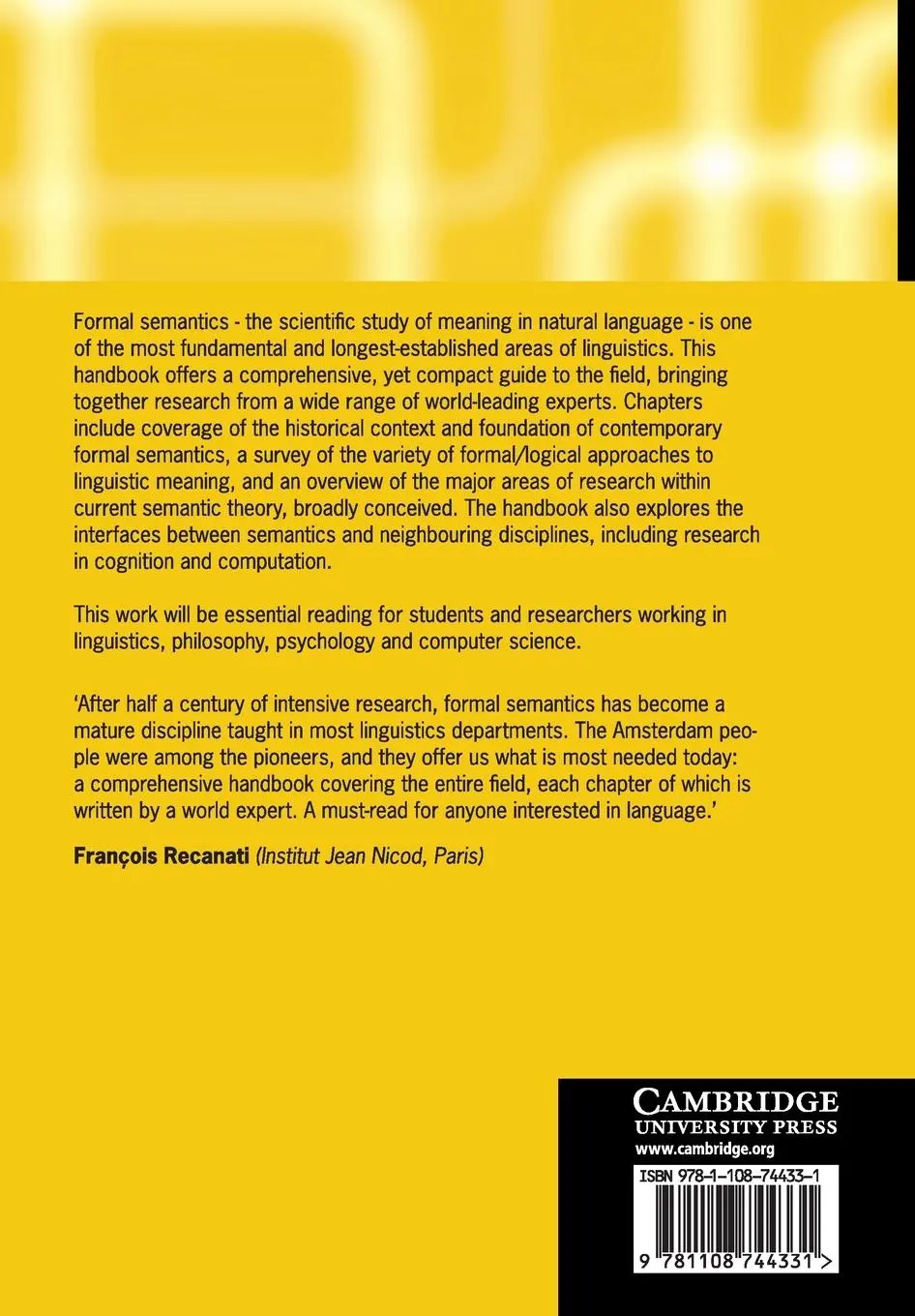 Rückseite: 9781108744331 | The Cambridge Handbook of Formal Semantics | Maria Aloni (u. a.)