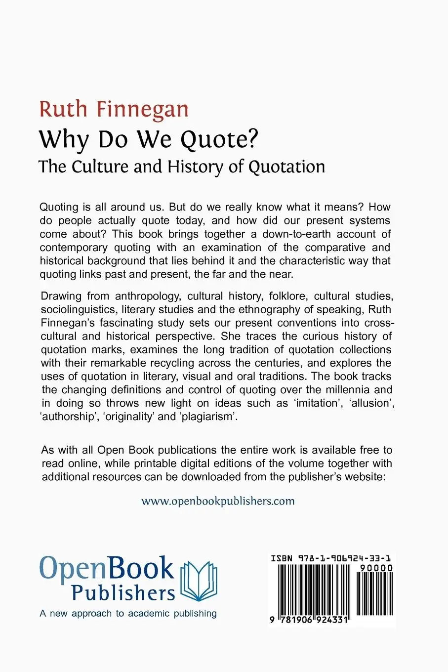 Rückseite: 9781906924331 | Why Do We Quote? the Culture and History of Quotation. | Finneghan