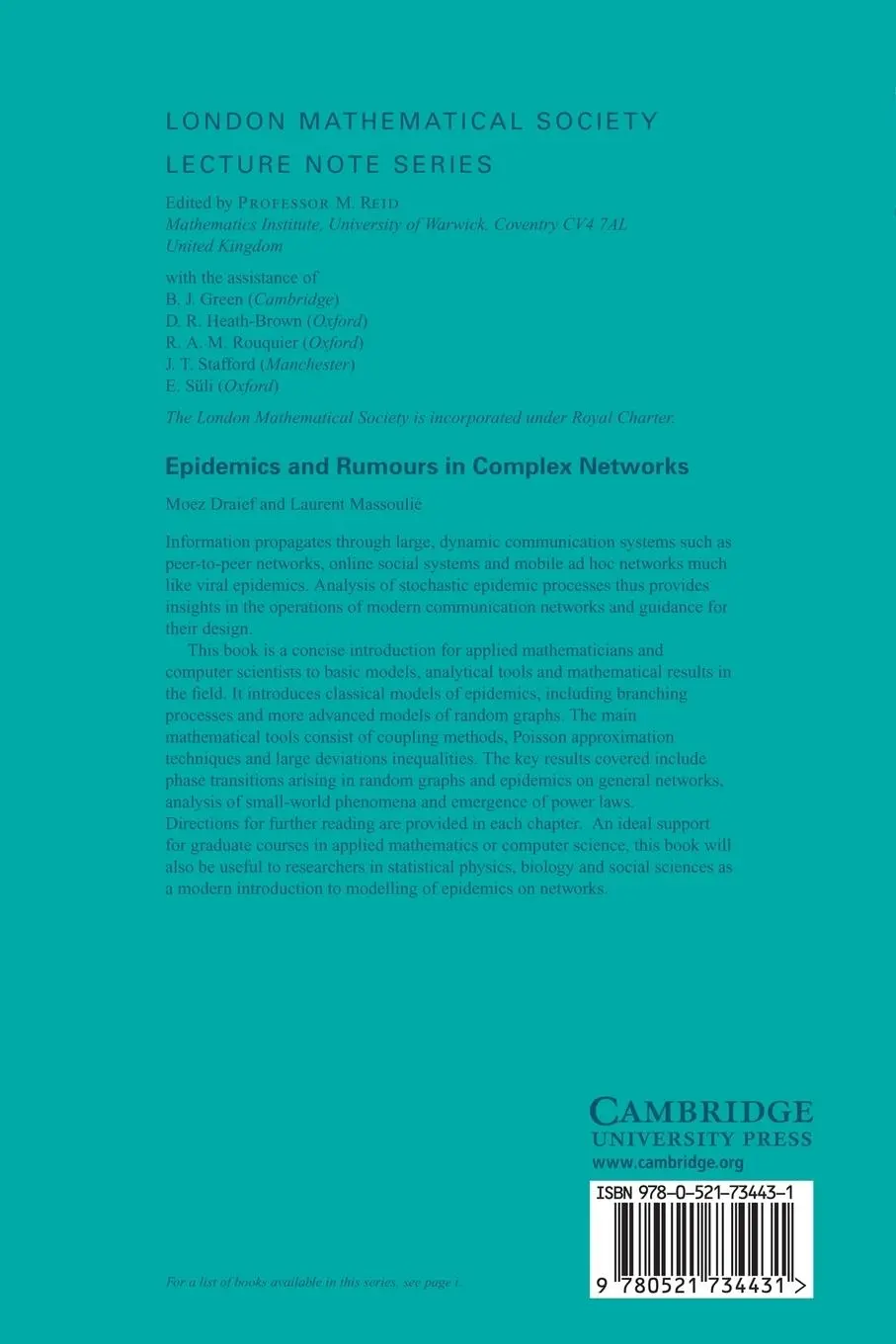 Rückseite: 9780521734431 | Epidemics and Rumours in Complex Networks | Moez Draief (u. a.) | Buch