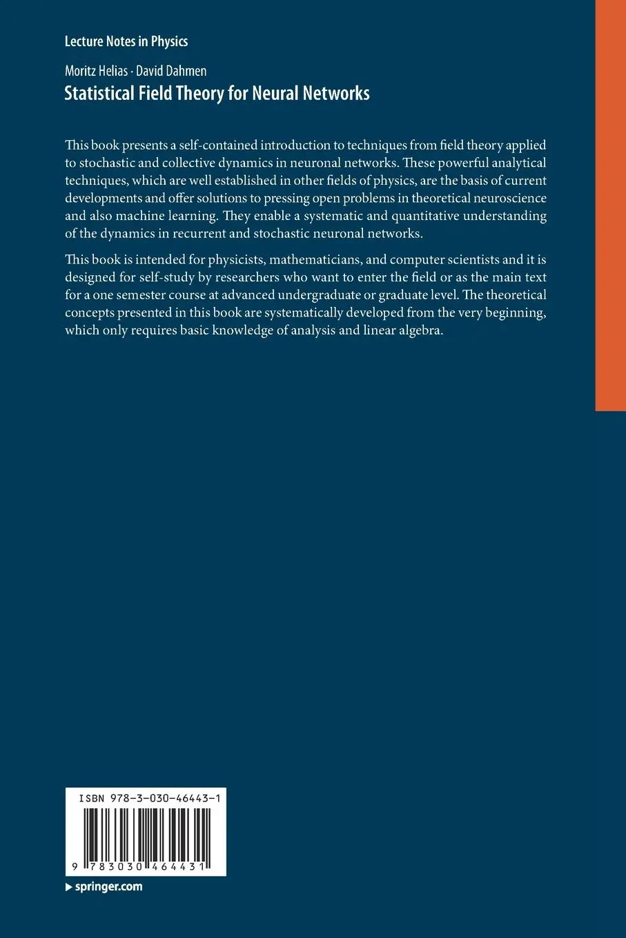 Rückseite: 9783030464431 | Statistical Field Theory for Neural Networks | David Dahmen (u. a.)