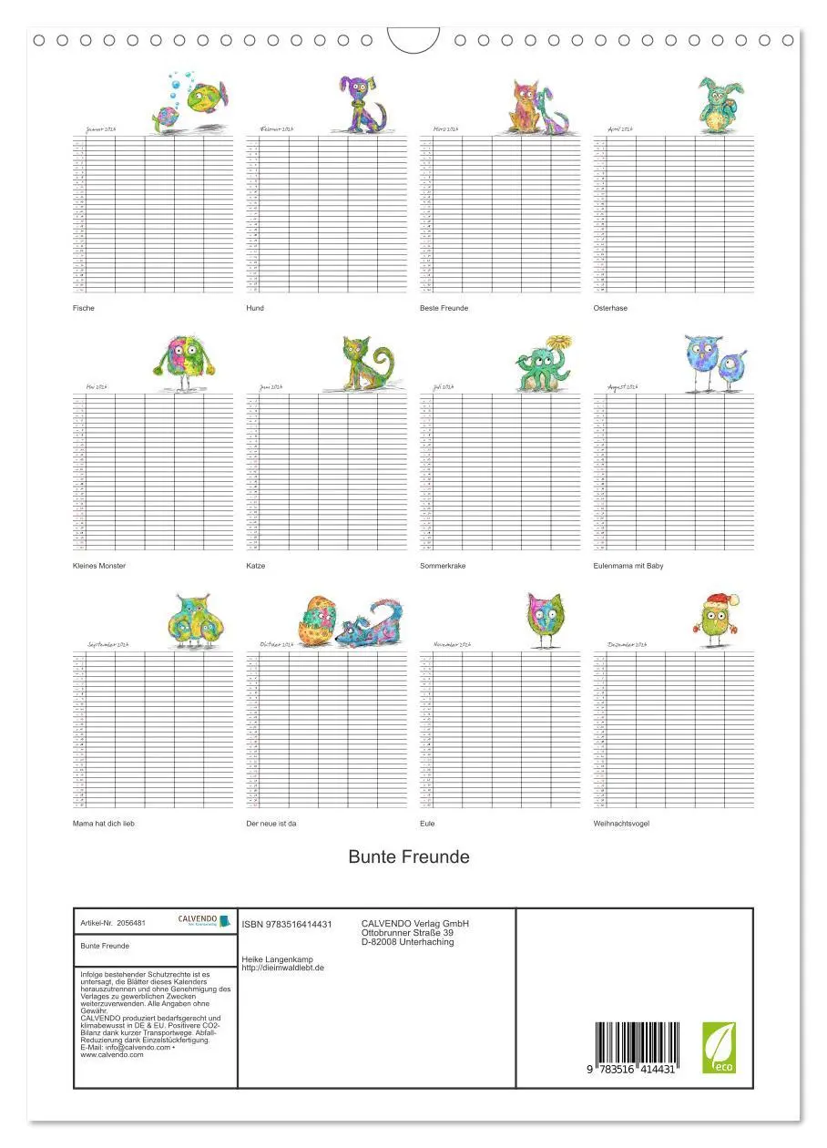 Bild: 9783516414431 | Bunte Freunde (Wandkalender 2026 DIN A3 hoch), CALVENDO Monatskalender