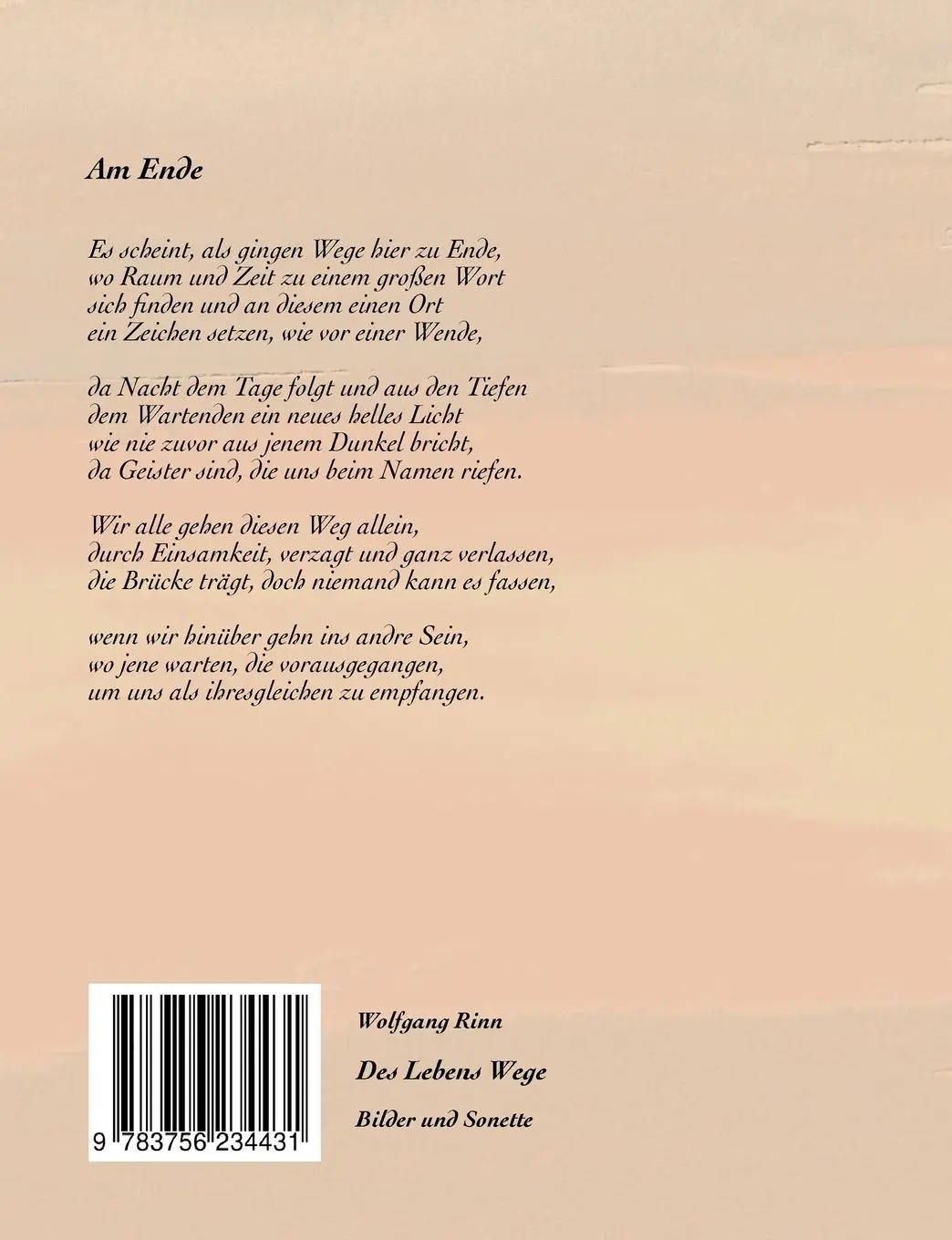 Rückseite: 9783756234431 | Des Lebens Wege | Bilder und Sonette | Wolfgang Rinn | Taschenbuch