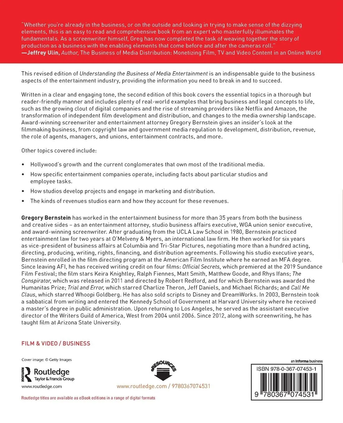 Rückseite: 9780367074531 | Understanding the Business of Media Entertainment | Gregory Bernstein