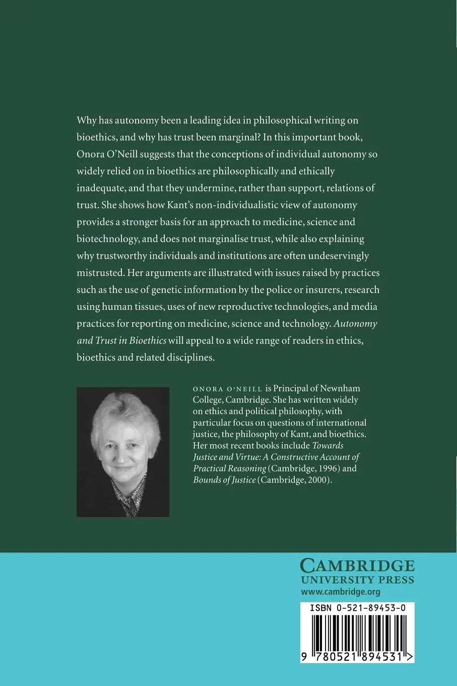 Rückseite: 9780521894531 | Autonomy and Trust in Bioethics | Onora O'Neill | Taschenbuch | 2007