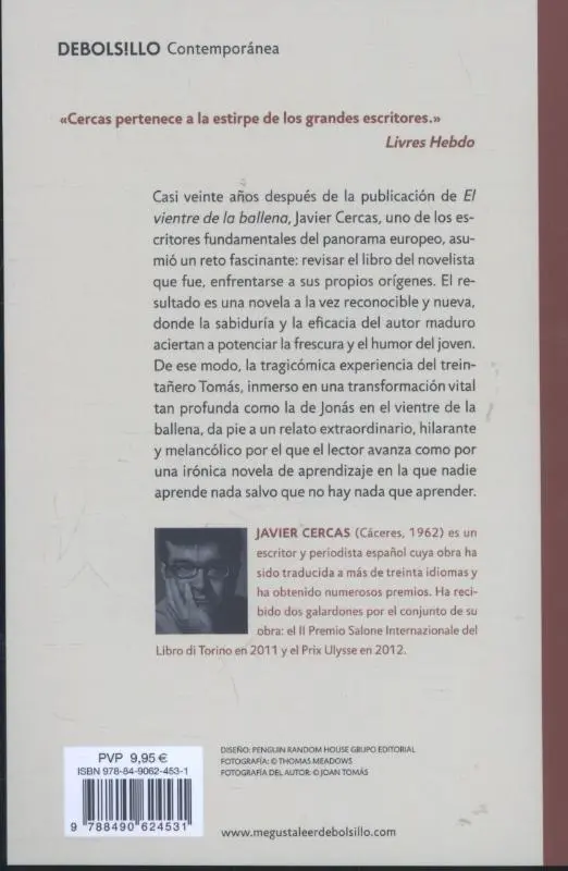 Rückseite: 9788490624531 | El vientre de la ballena | Javier Cercas | Taschenbuch | 323 S. | 2015