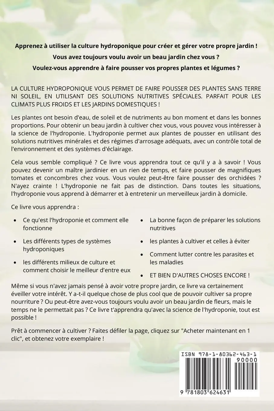 Rückseite: 9781803624631 | Hydroponique pour les débutants | Jean Martin | Taschenbuch | 2023