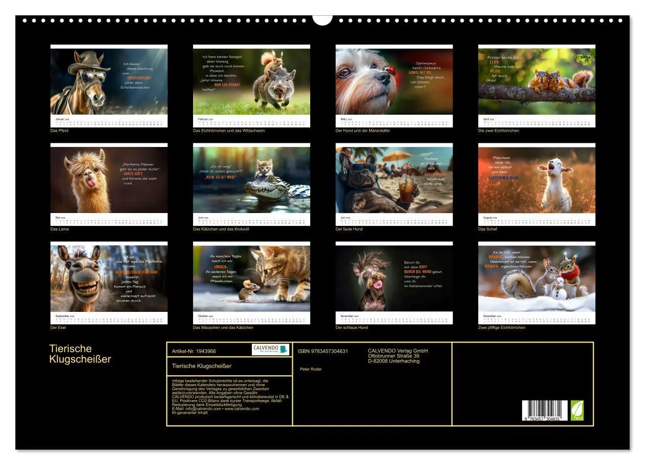 Bild: 9783457304631 | Tierische Klugscheißer (Wandkalender 2026 DIN A2 quer), CALVENDO...