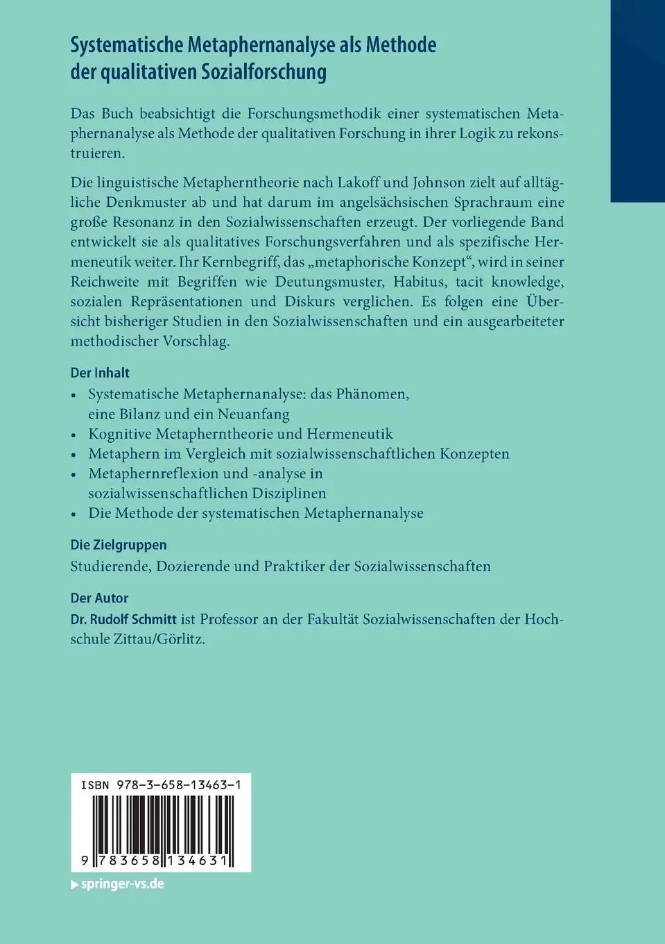 Rückseite: 9783658134631 | Systematische Metaphernanalyse als Methode der qualitativen...