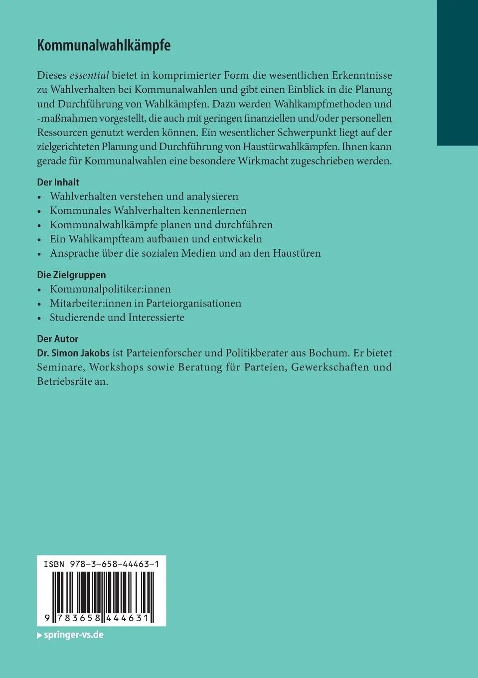 Rückseite: 9783658444631 | Kommunalwahlkämpfe | Wahlverhalten, Planung und Durchführung | Jakobs