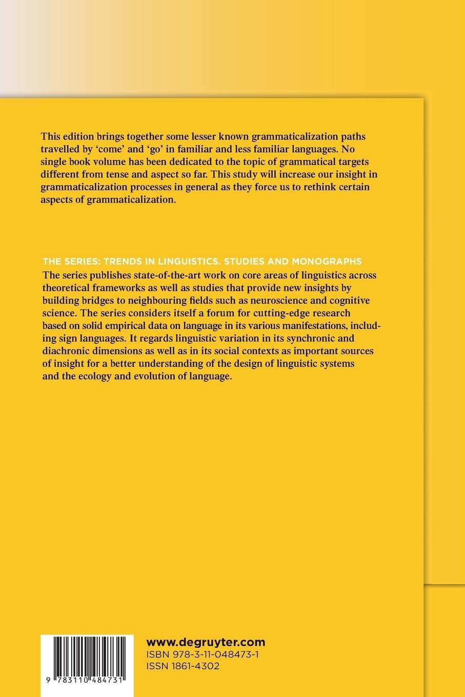 Rückseite: 9783110484731 | 'COME' and 'GO' off the Beaten Grammaticalization Path | Wal (u. a.)