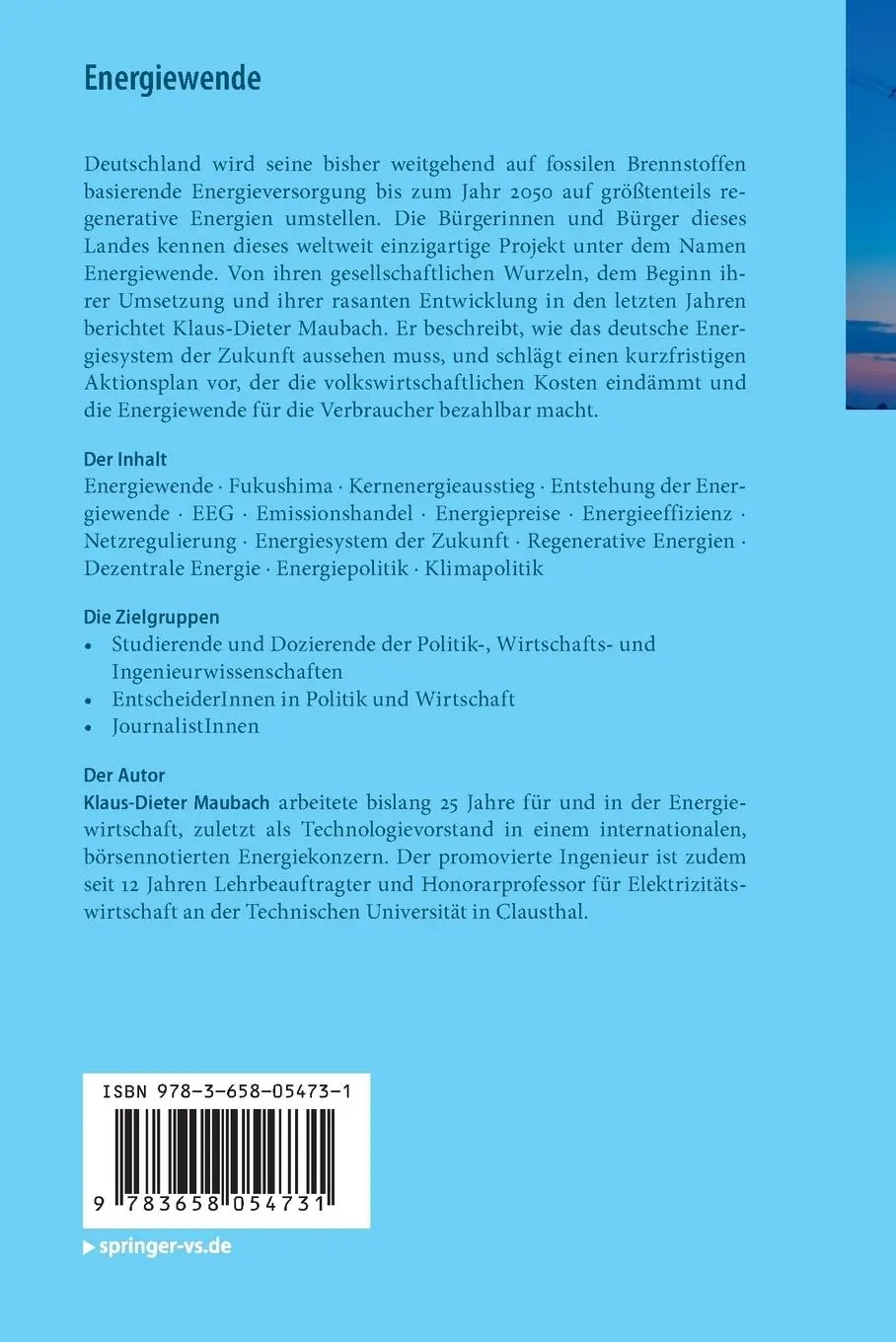 Rückseite: 9783658054731 | Energiewende | Wege zu einer bezahlbaren Energieversorgung | Maubach