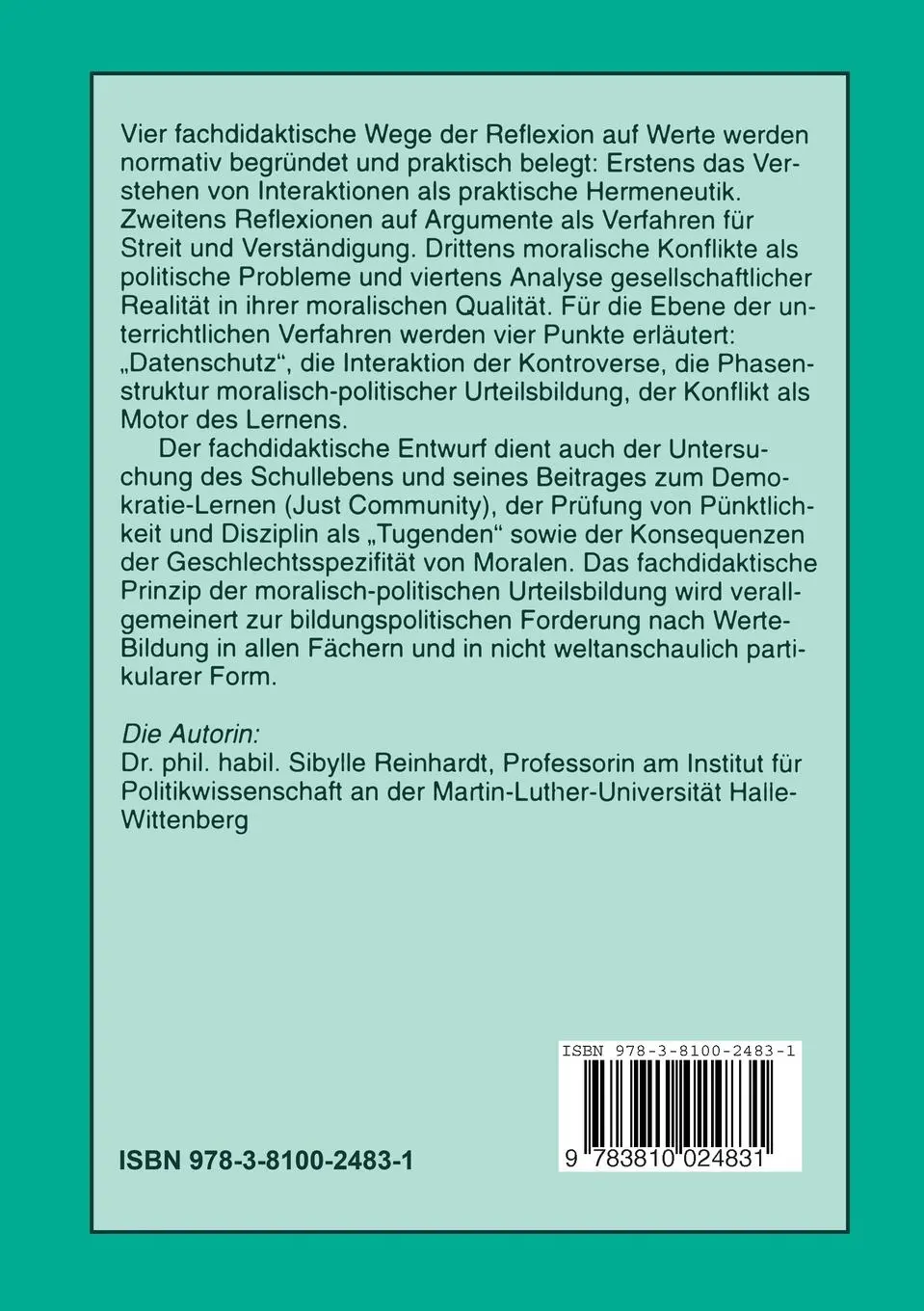 Rückseite: 9783810024831 | Werte-Bildung und politische Bildung | Sibylle Reinhardt | Taschenbuch