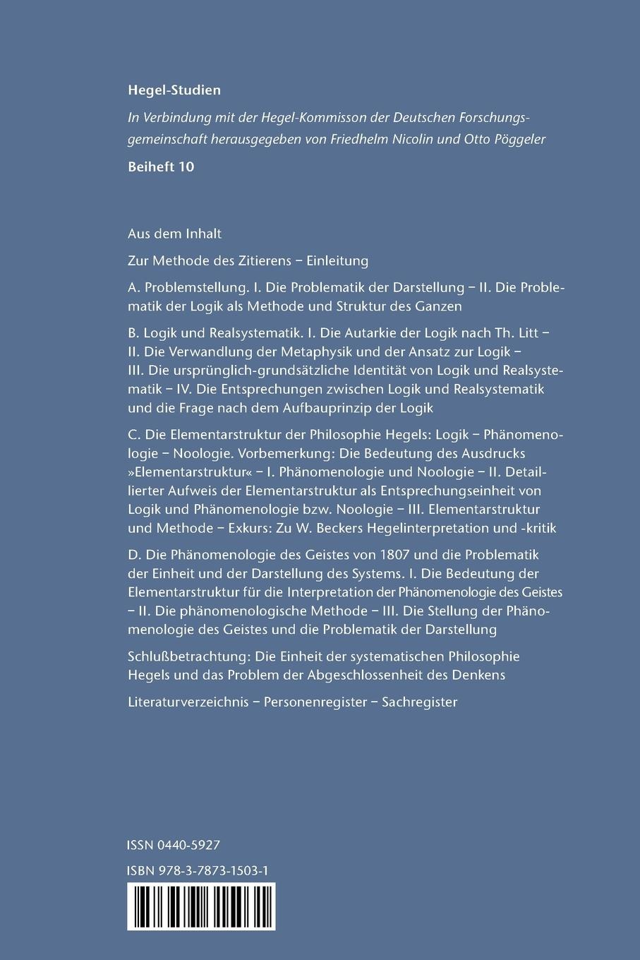 Rückseite: 9783787315031 | Darstellung, Methode und Struktur | Lorenz B Puntel | Taschenbuch