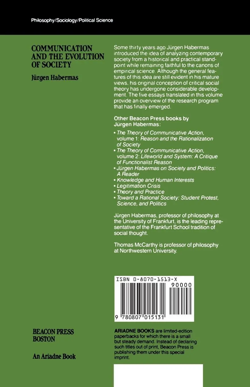 Rückseite: 9780807015131 | Communication and the Evolution of Society | Juergen Habermas | Buch