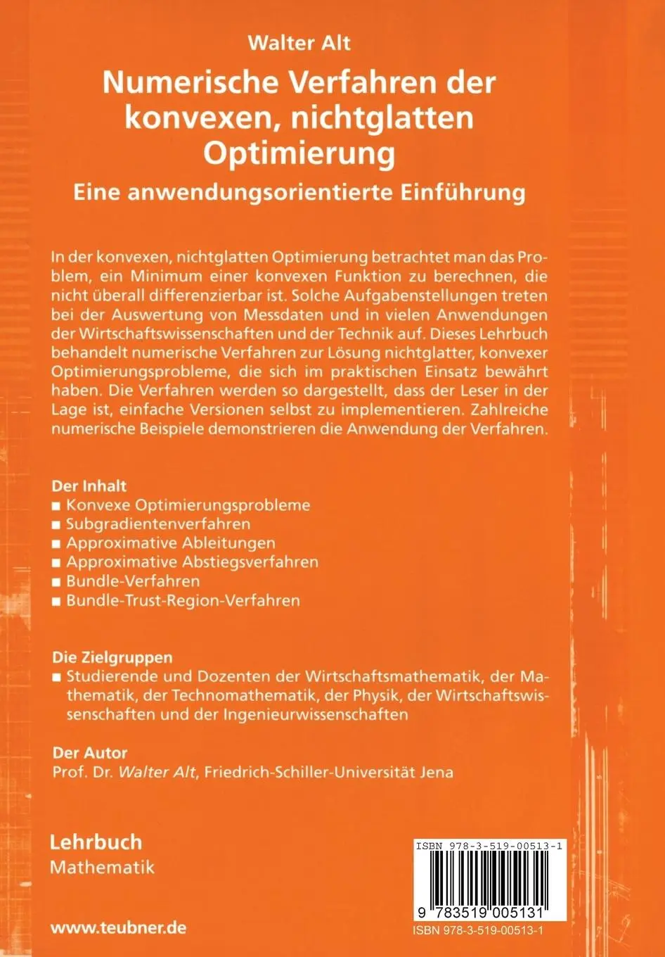Rückseite: 9783519005131 | Numerische Verfahren der konvexen, nichtglatten Optimierung | Alt