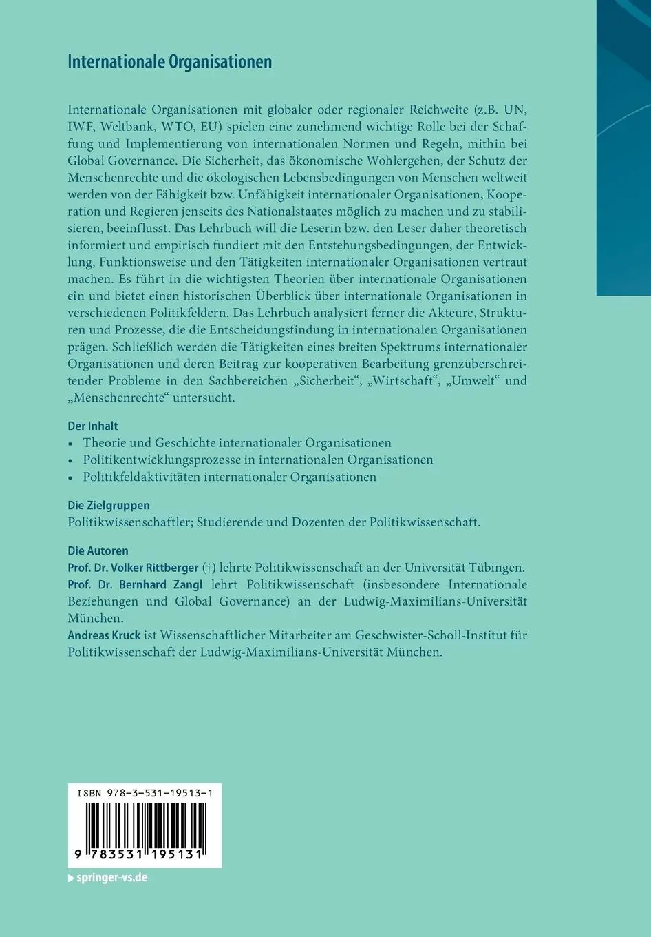 Rückseite: 9783531195131 | Internationale Organisationen | Volker Rittberger (u. a.) | Buch | xvi