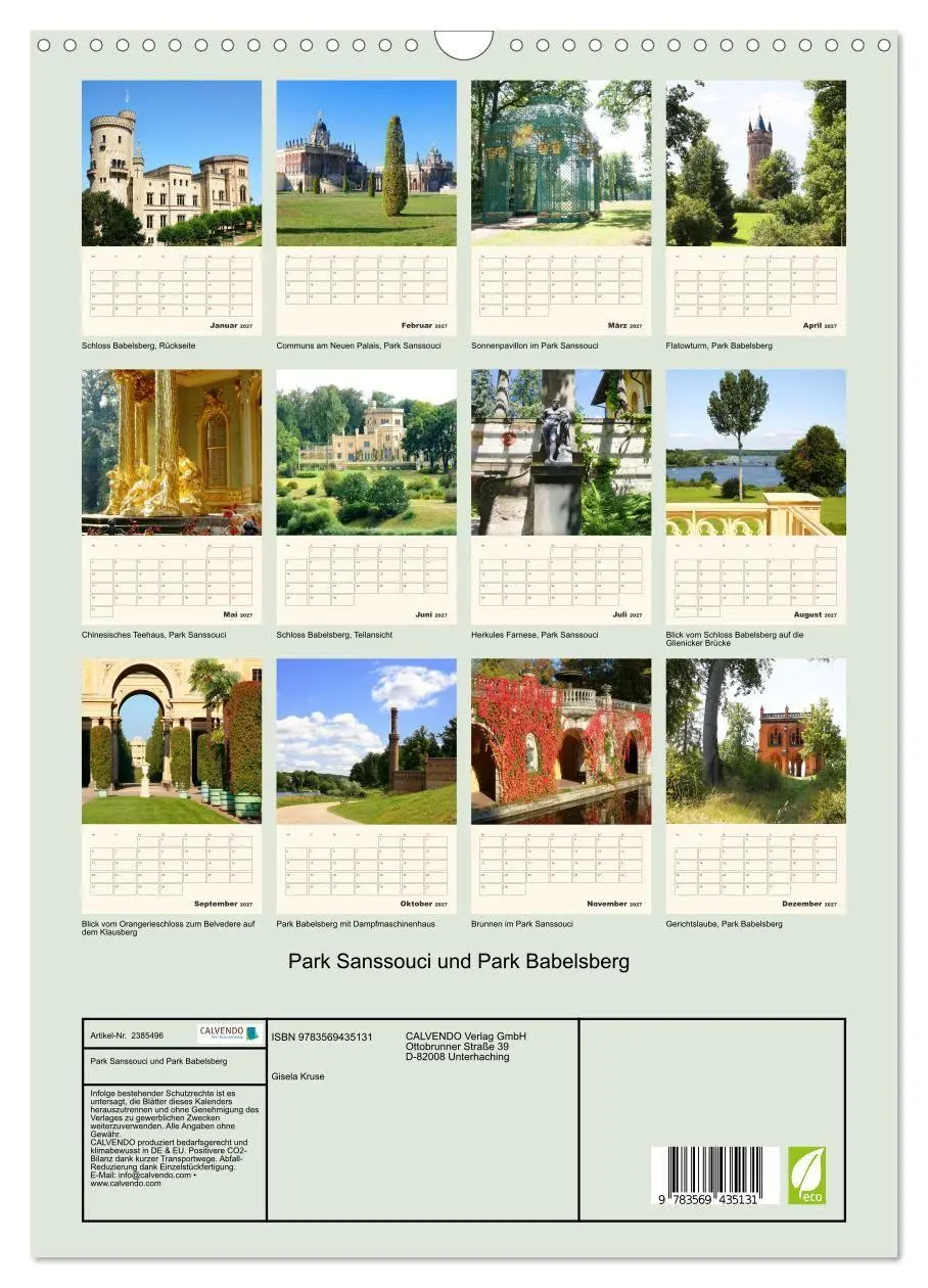 Bild: 9783569435131 | Park Sanssouci und Park Babelsberg (Wandkalender 2027 DIN A3 hoch),...