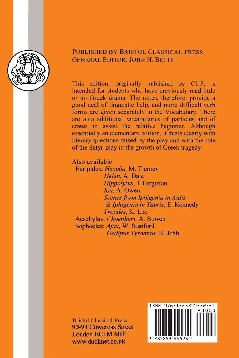 Rückseite: 9781853995231 | Euripides | Cyclops | D. M. Simmonds (u. a.) | Taschenbuch | Englisch