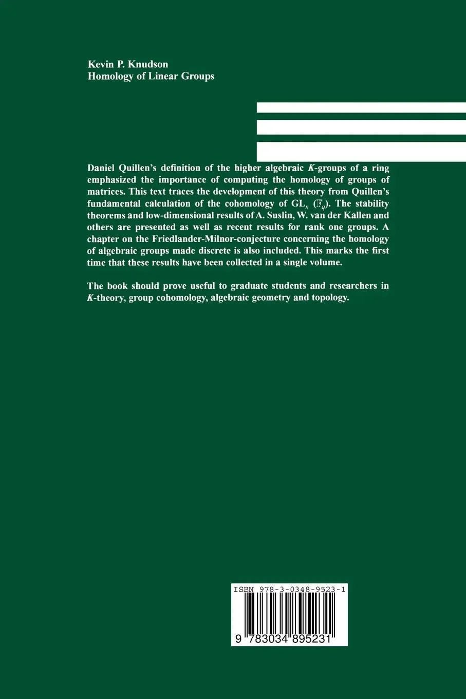 Rückseite: 9783034895231 | Homology of Linear Groups | Kevin P. Knudson | Taschenbuch | xi | 2012