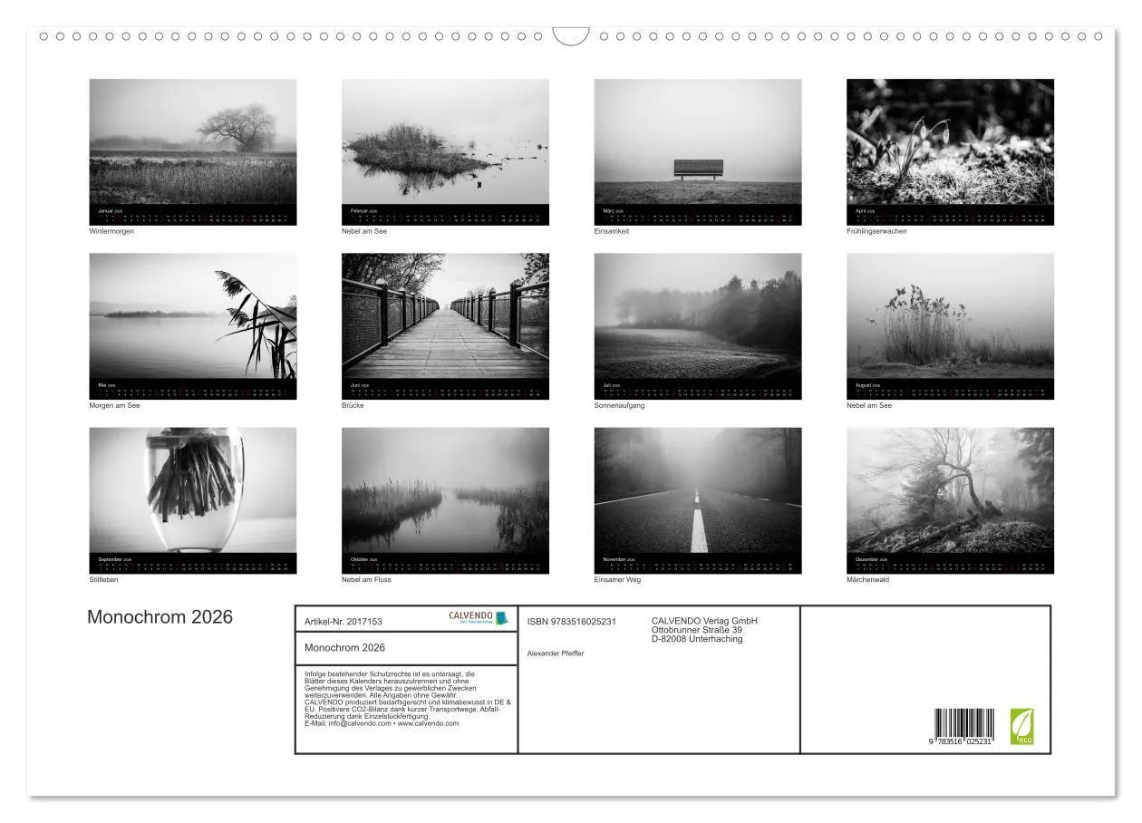 Bild: 9783516025231 | Monochrom 2026 (Wandkalender 2026 DIN A2 quer), CALVENDO...