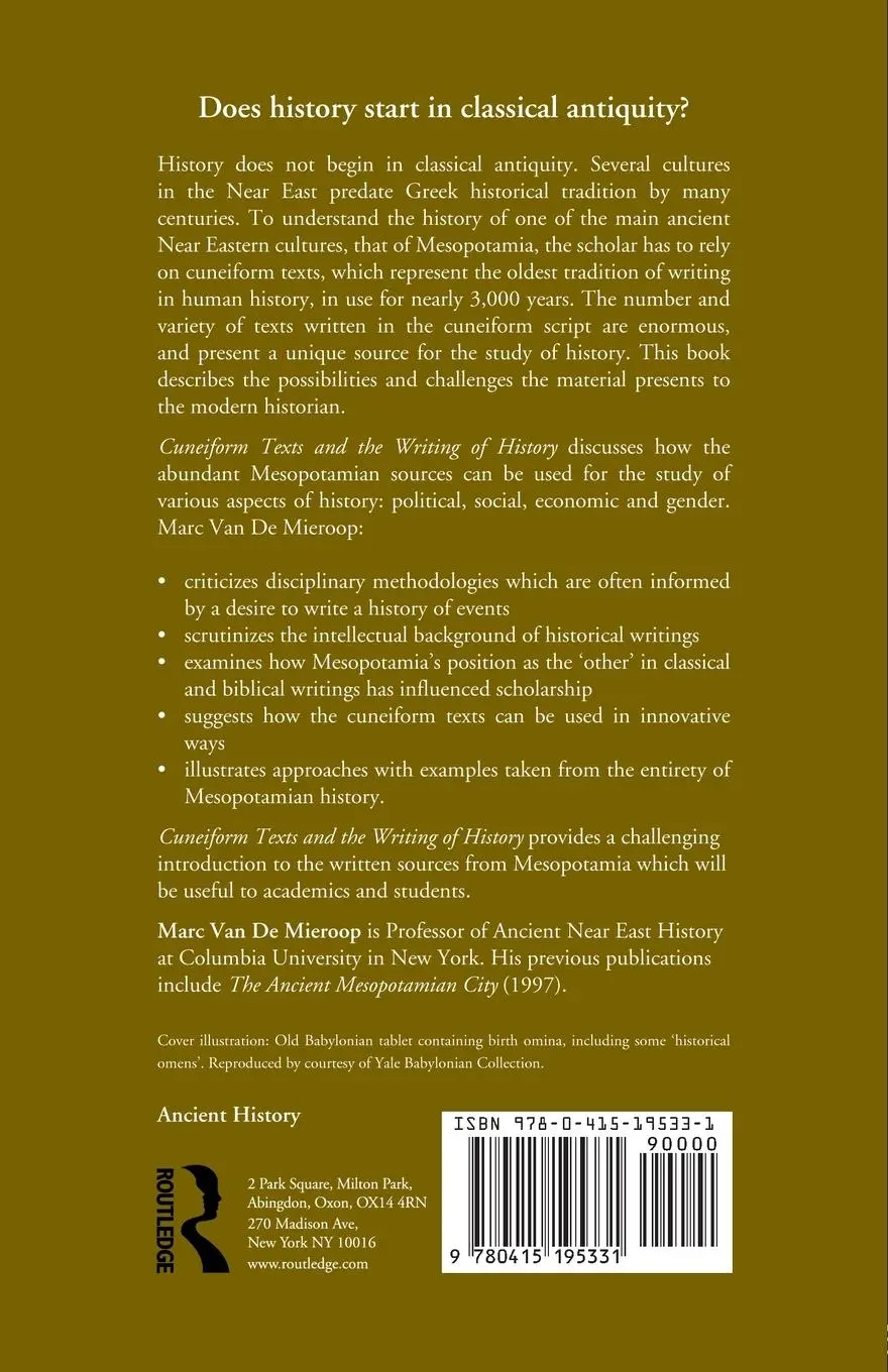 Rückseite: 9780415195331 | Cuneiform Texts and the Writing of History | Marc Van De Mieroop