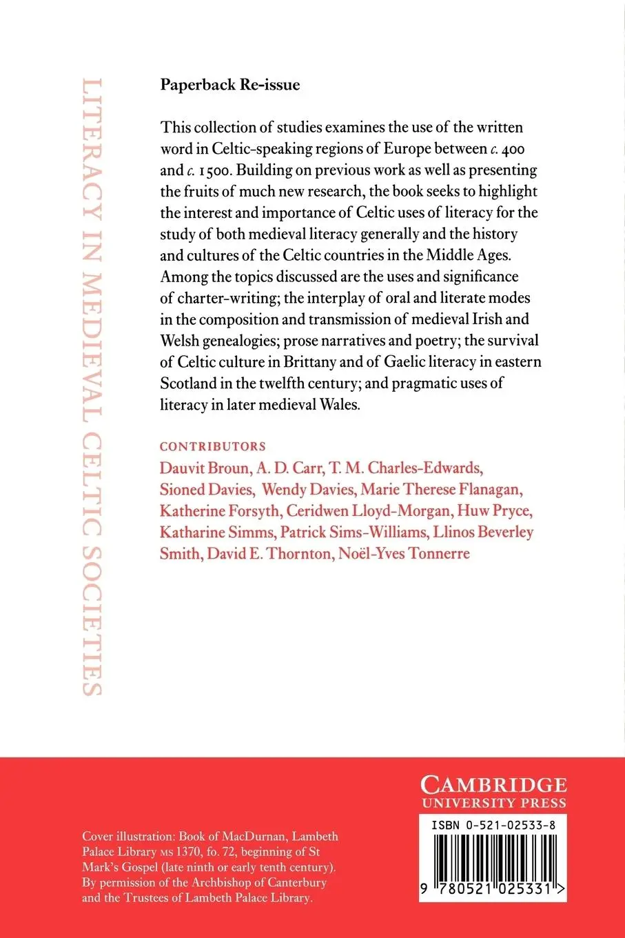 Rückseite: 9780521025331 | Literacy in Medieval Celtic Societies | Huw Pryce (u. a.) | Buch
