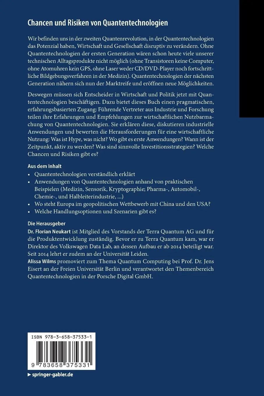 Rückseite: 9783658375331 | Chancen und Risiken von Quantentechnologien | Florian Neukart (u. a.)