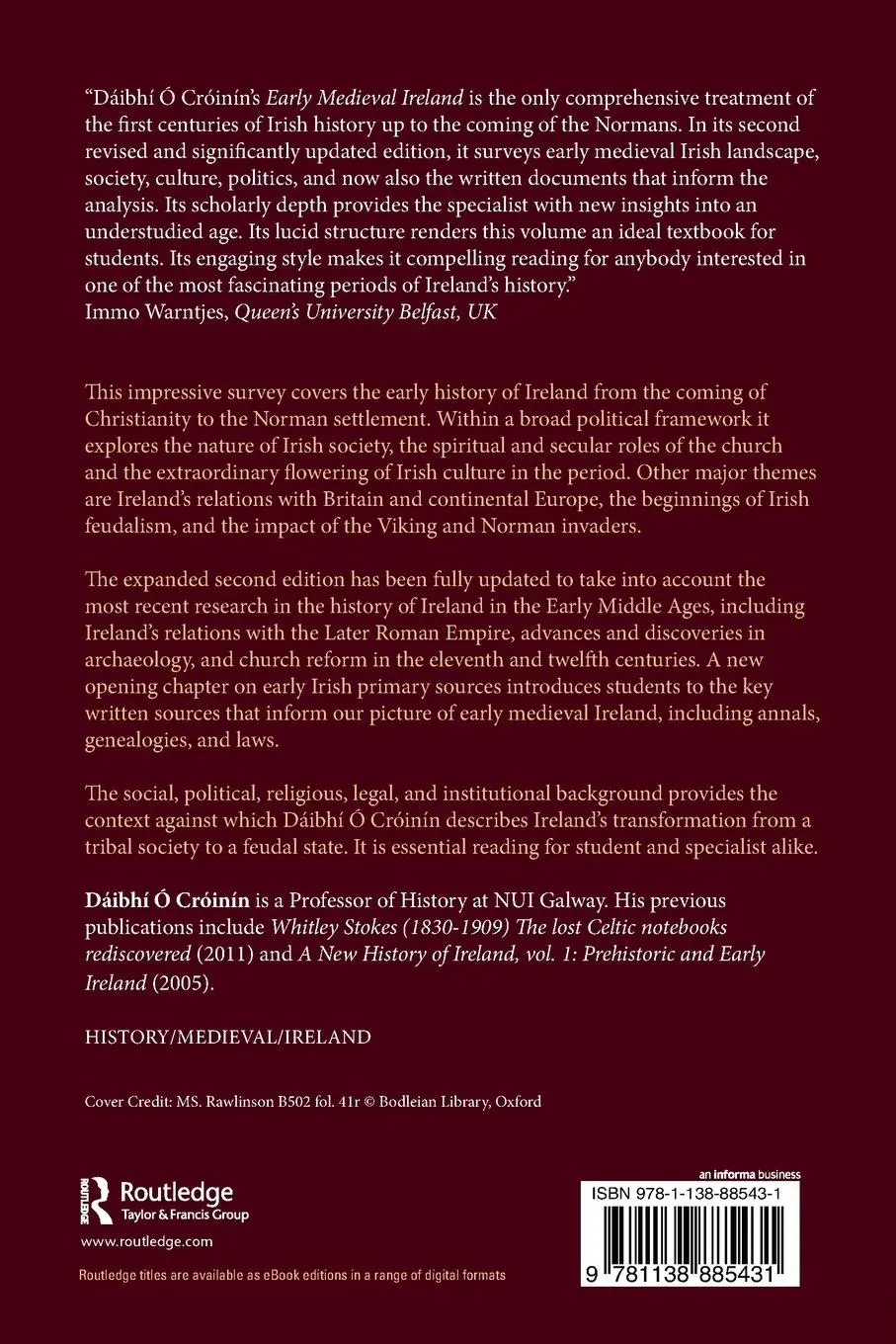 Rückseite: 9781138885431 | Early Medieval Ireland 400-1200 | Daibhi O Croinin | Taschenbuch