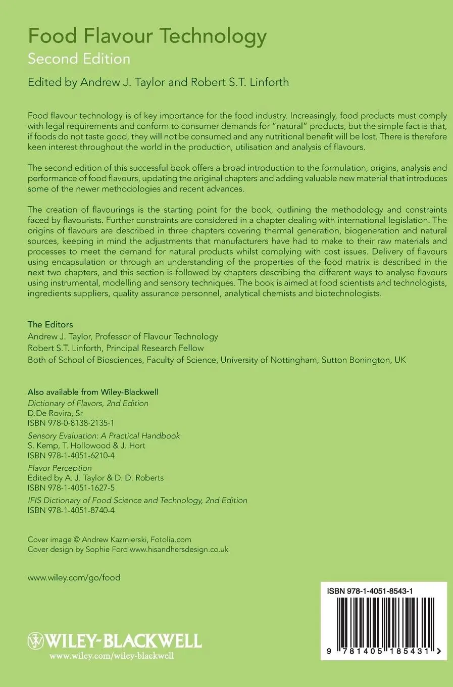 Rückseite: 9781405185431 | Food Flavour Technology 2e | Andrew J Taylor (u. a.) | Buch | 376 S.