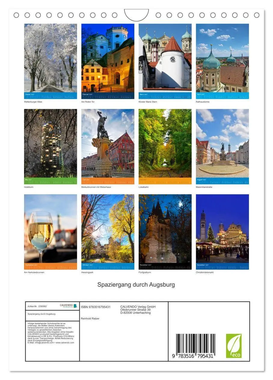 Bild: 9783516795431 | Spaziergang durch Augsburg (Wandkalender 2027 DIN A4 hoch),...