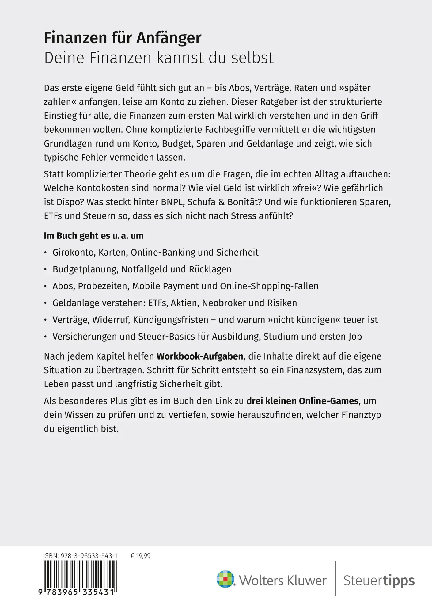 Autor: 9783965335431 | Finanzen für Anfänger | Deine Finanzen kannst du selbst | Backhaus