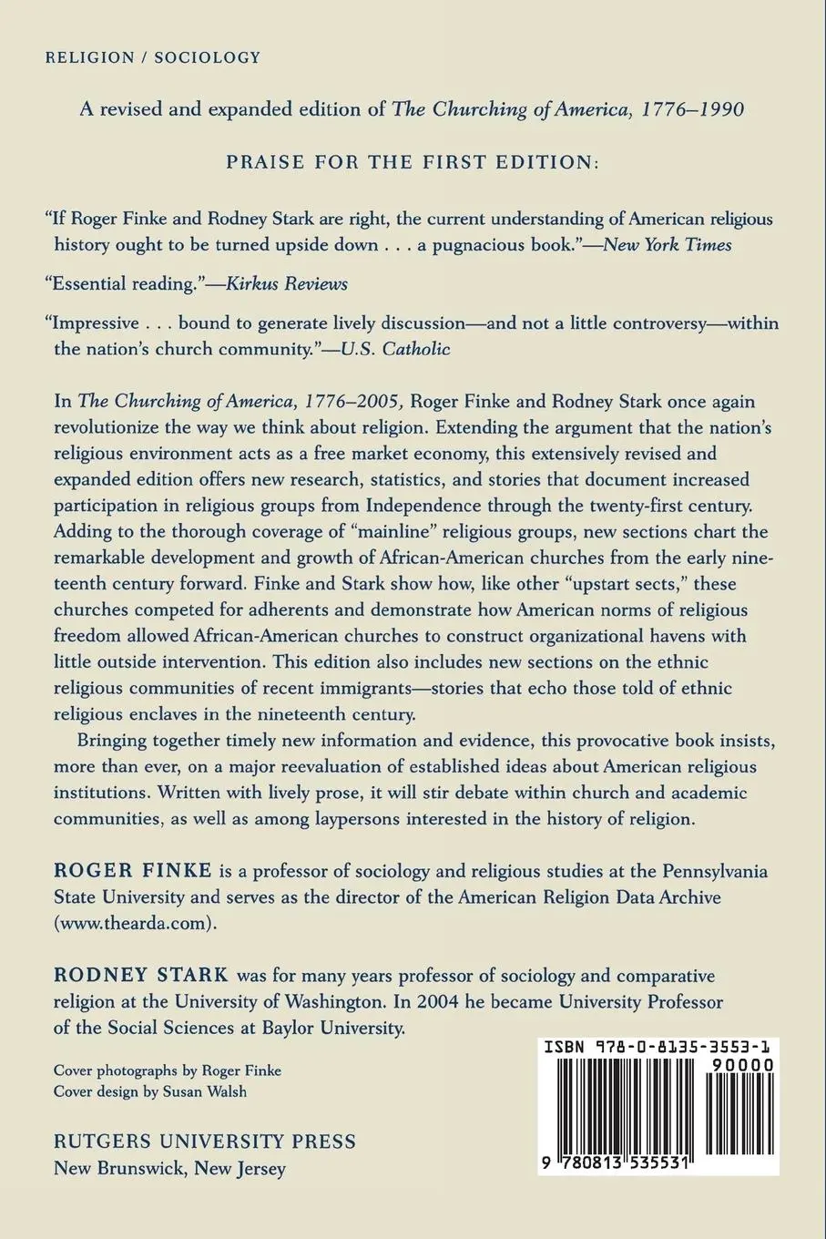 Rückseite: 9780813535531 | The Churching of America, 1776-2005 | Roger Finke | Taschenbuch | 2005