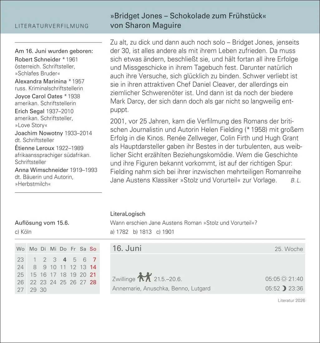 Bild: 9783840035531 | Literatur Tagesabreißkalender 2026 - Kulturkalender - Autoren,...