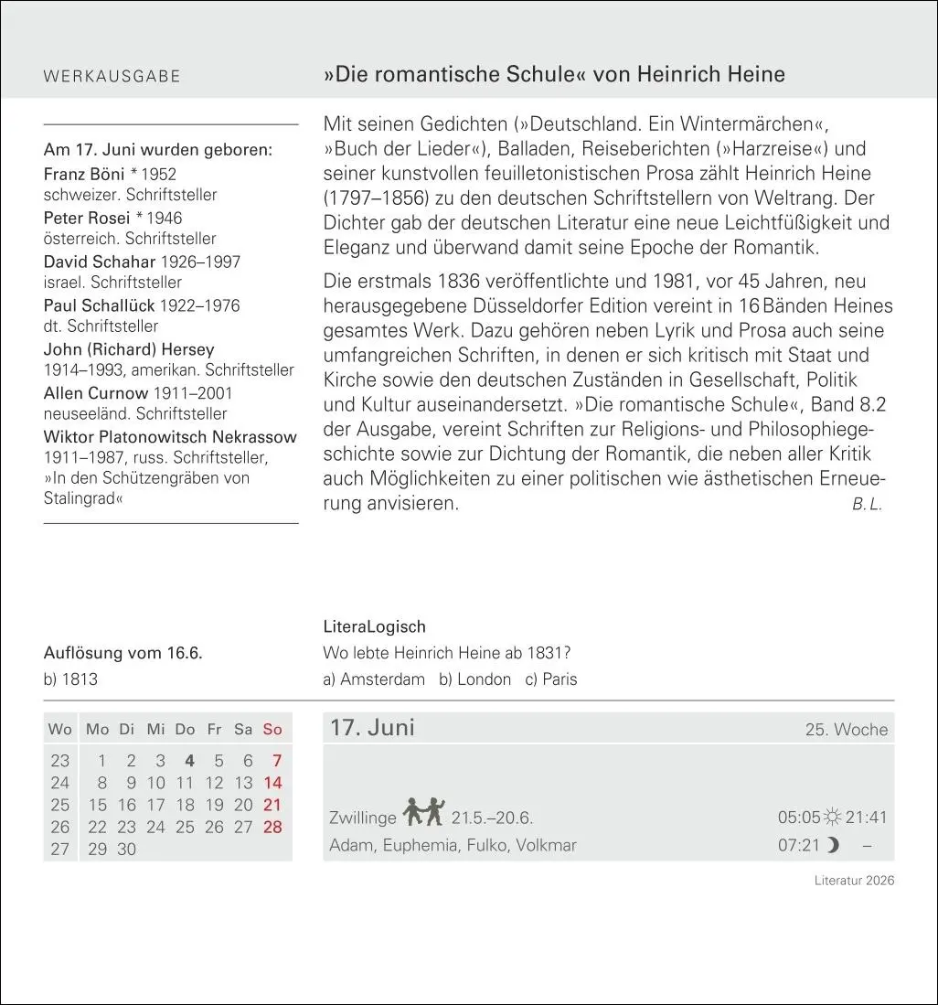 Bild: 9783840035531 | Literatur Tagesabreißkalender 2026 - Kulturkalender - Autoren,...