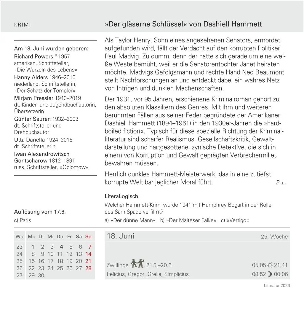 Bild: 9783840035531 | Literatur Tagesabreißkalender 2026 - Kulturkalender - Autoren,...