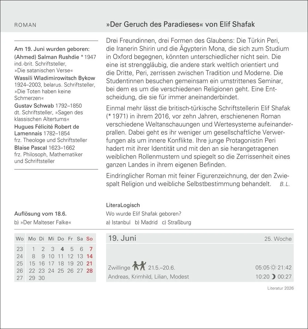 Bild: 9783840035531 | Literatur Tagesabreißkalender 2026 - Kulturkalender - Autoren,...