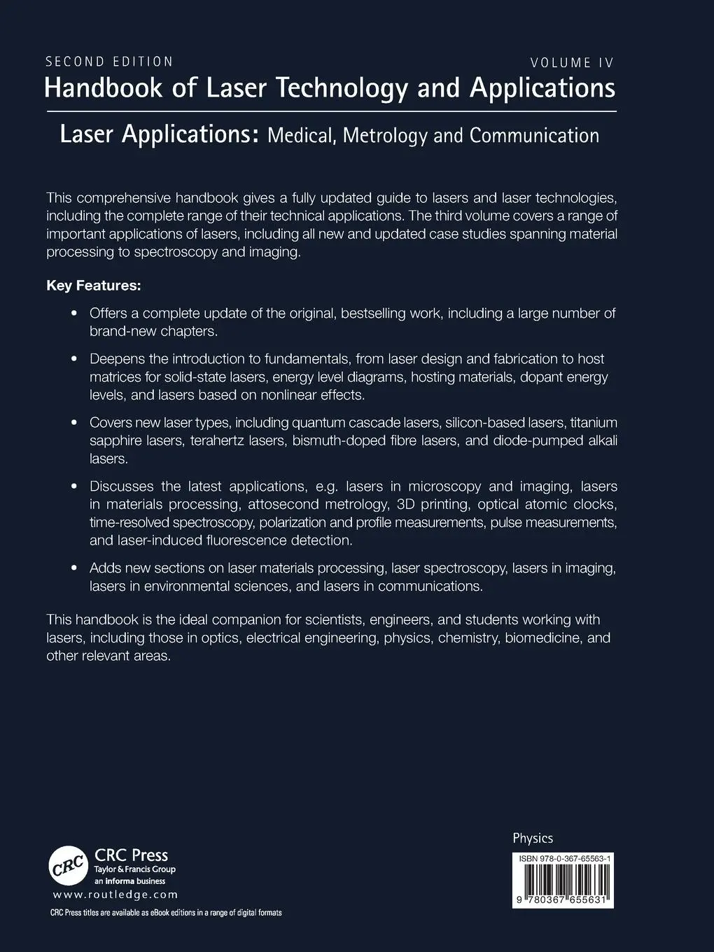 Rückseite: 9780367655631 | Handbook of Laser Technology and Applications | Chunlei Guo (u. a.)