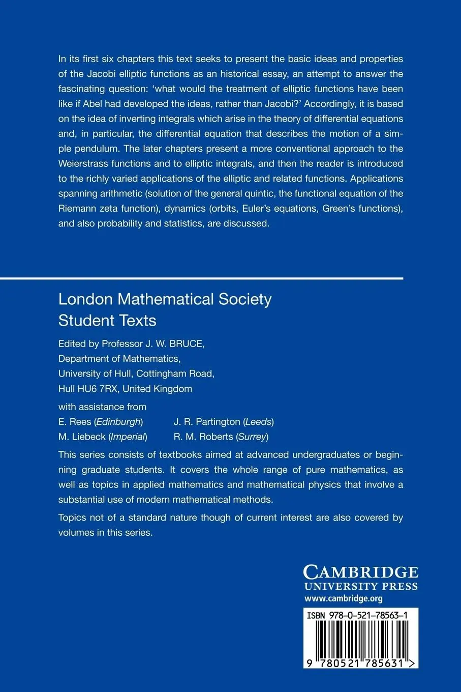 Rückseite: 9780521785631 | Elliptic Functions | J. V. Armitage (u. a.) | Taschenbuch | Englisch