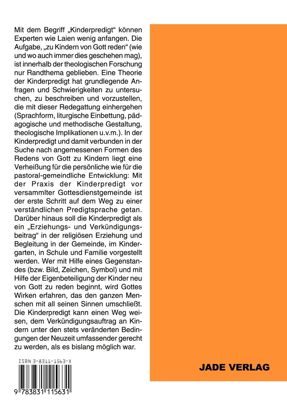Rückseite: 9783831115631 | Die Kinderpredigt - Zur Predigtlehre und Praxis eines...