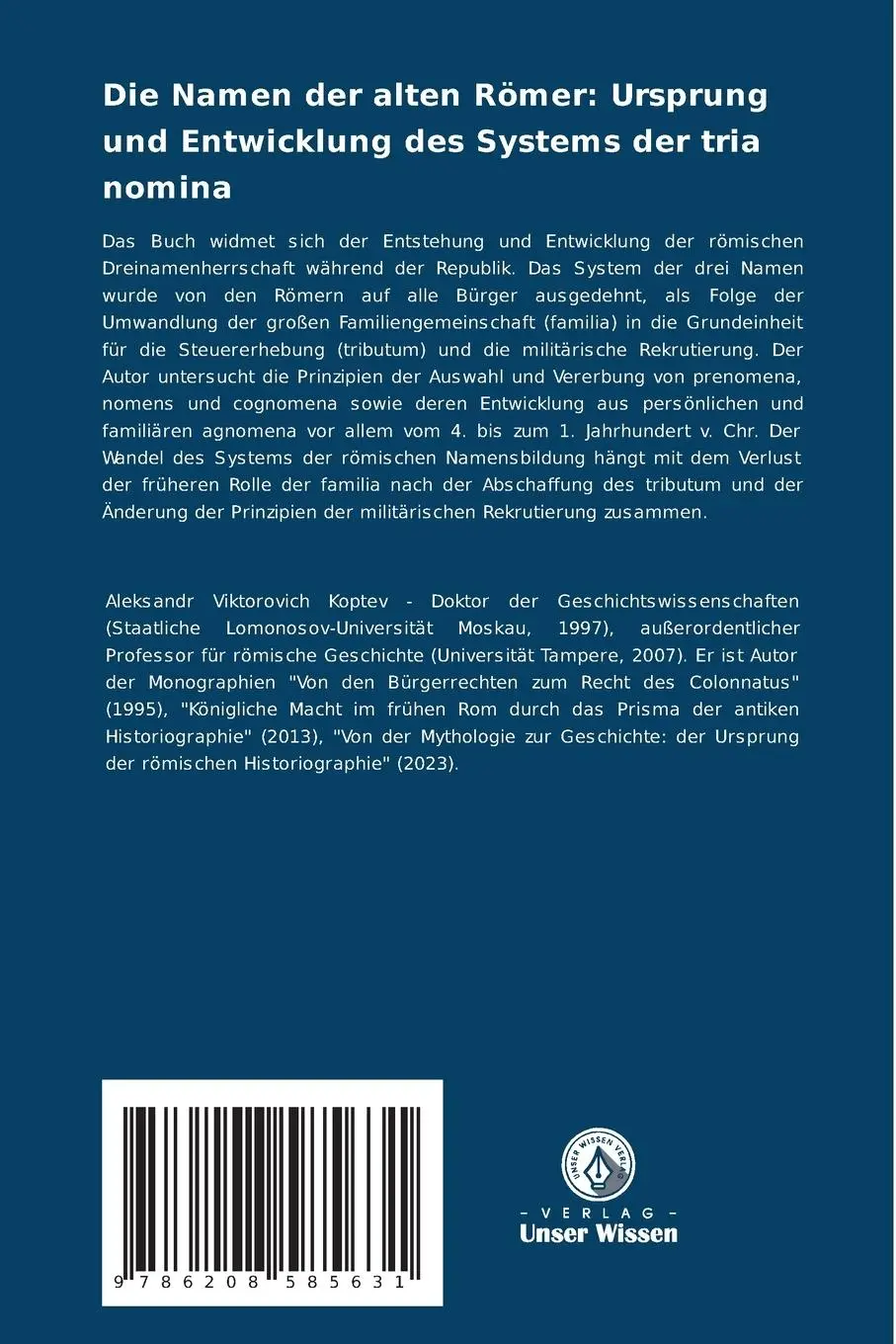 Rückseite: 9786208585631 | Die Namen der alten Römer: Ursprung und Entwicklung des Systems der...