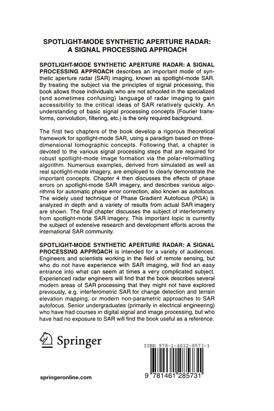 Rückseite: 9781461285731 | Spotlight-Mode Synthetic Aperture Radar: A Signal Processing Approach