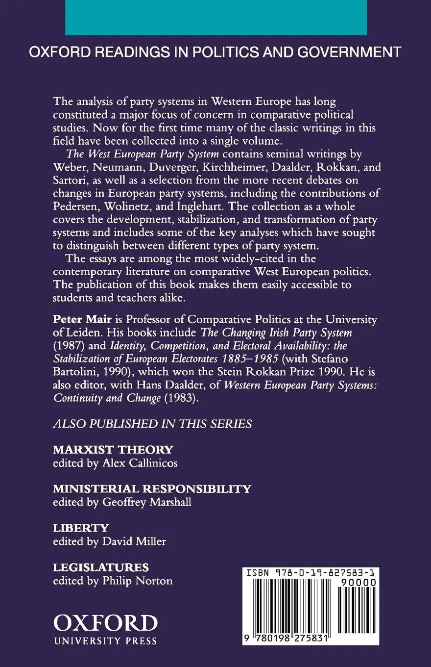 Rückseite: 9780198275831 | The West European Party System | Peter Mair | Taschenbuch | Englisch