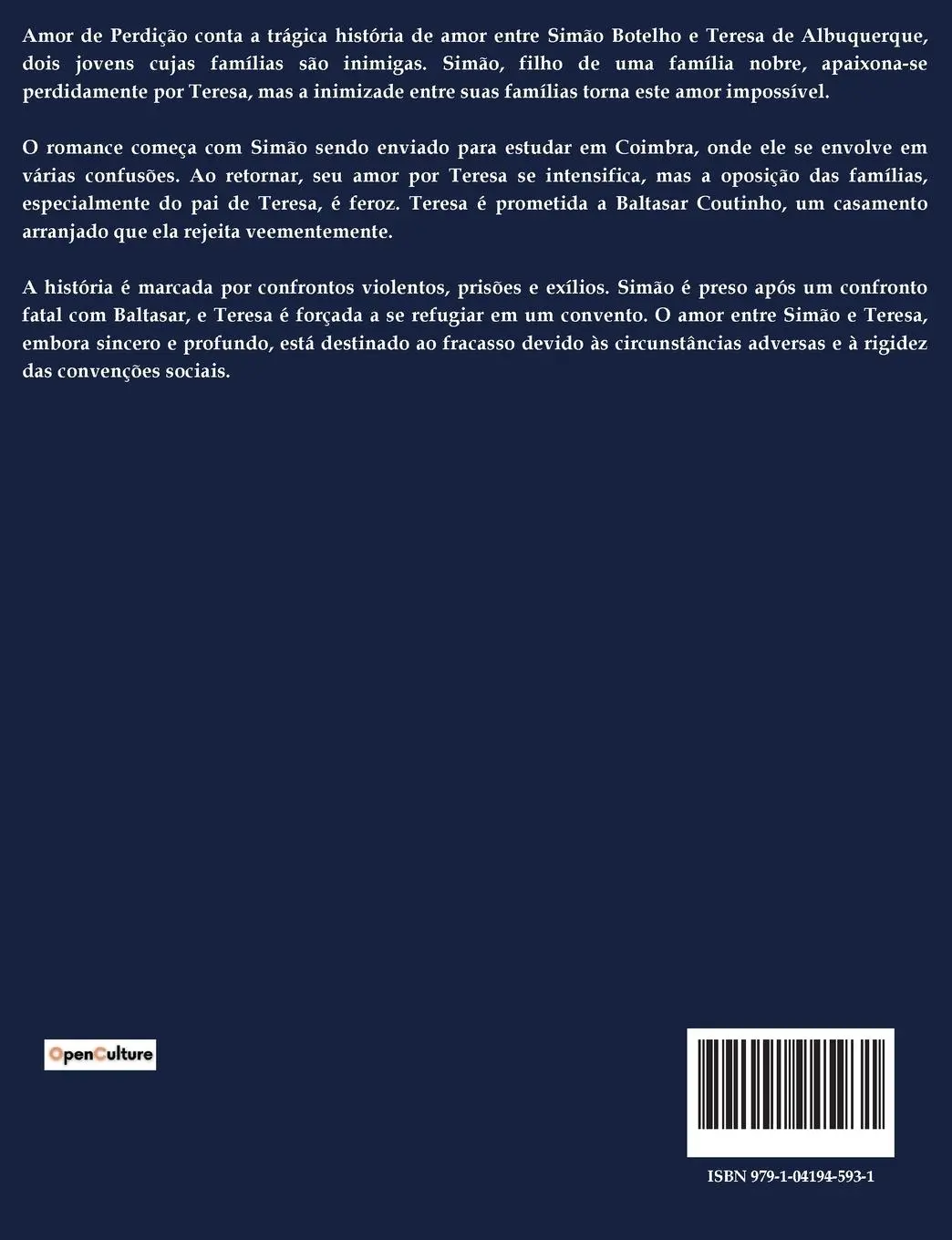 Rückseite: 9791041945931 | Amor de Perdição | Camilo Castelo Branco | Taschenbuch | Portugiesisch