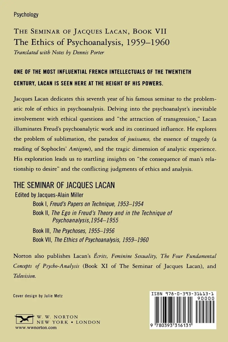 Rückseite: 9780393316131 | The Seminar of Jacques Lacan | The Ethics of Psychoanalysis | Lacan